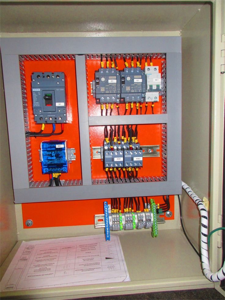 Tablero de potencia con interruptor principal, contactores y protecciones